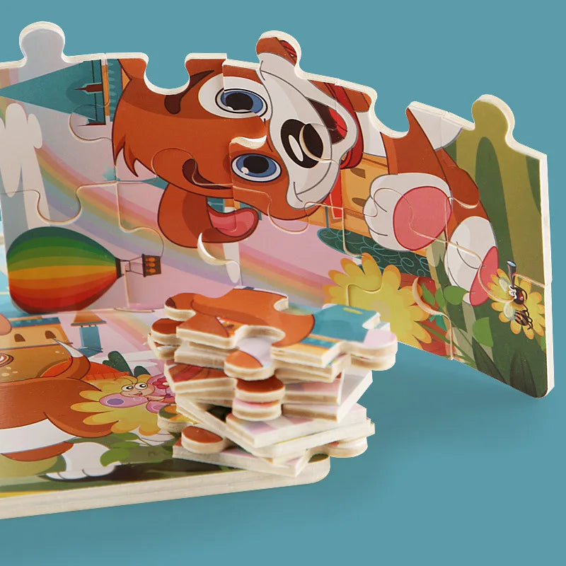 Wooden 3D Cartoon Animal & Vehicle Puzzle – Montessori Educational Toy