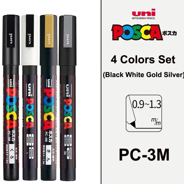 UNI POSCA Acrylic Paint Marker Set – PC-1M/3M/5M Quick-Dry Permanent Pens for Art, Graffiti & Crafts
