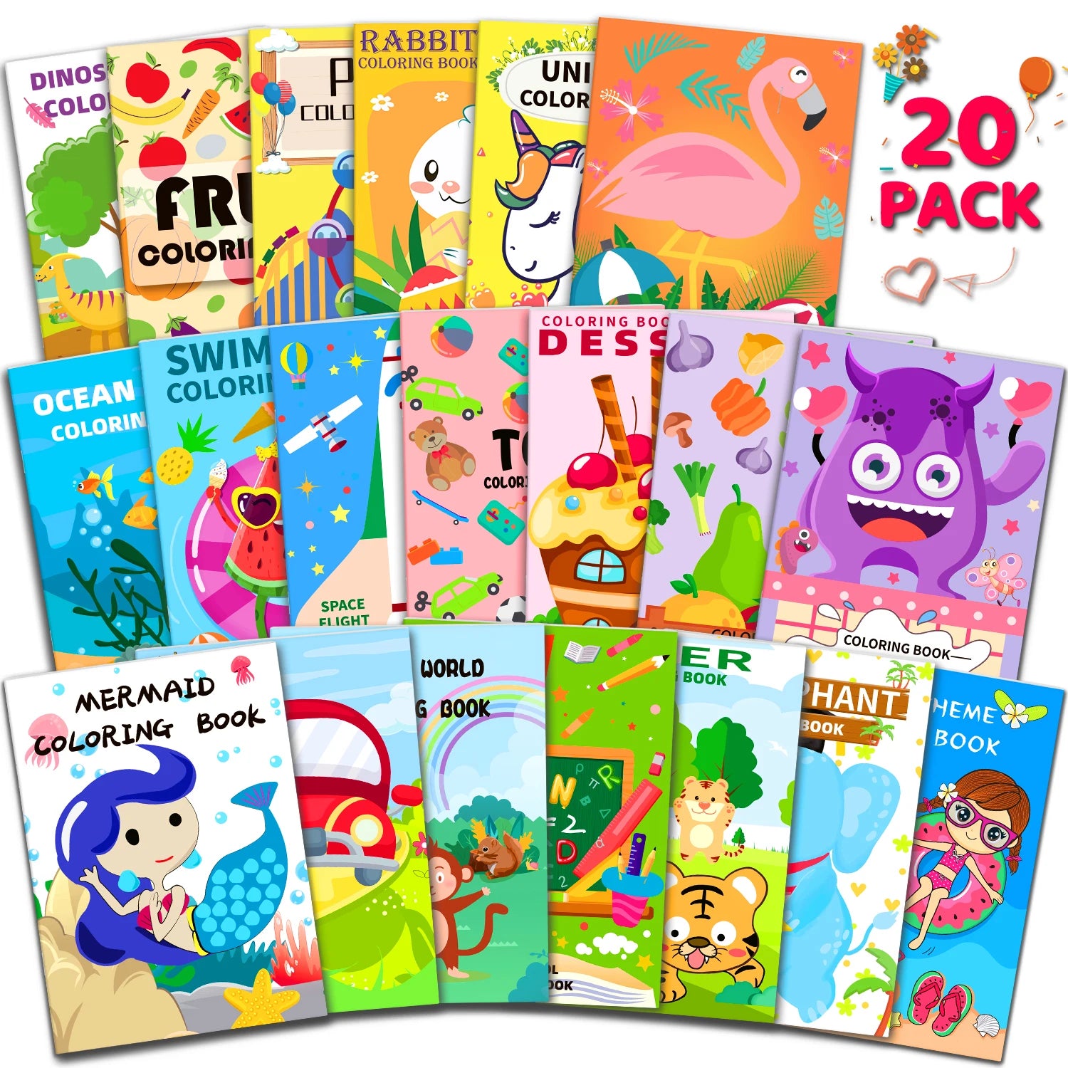 20-Pack Kids Coloring Books with 20-Crayon Set – Mini Activity Books for Ages 2–12