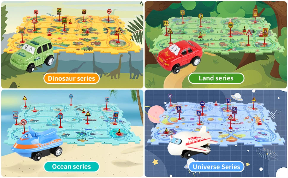 Puzzle Racer Car Track Set – Montessori Brain Toy for Kids Ages 3–6