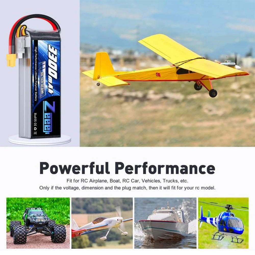 Zeee 4S 14.8V 3300mAh 50C LiPo Battery w/ XT60 (2 Pack)