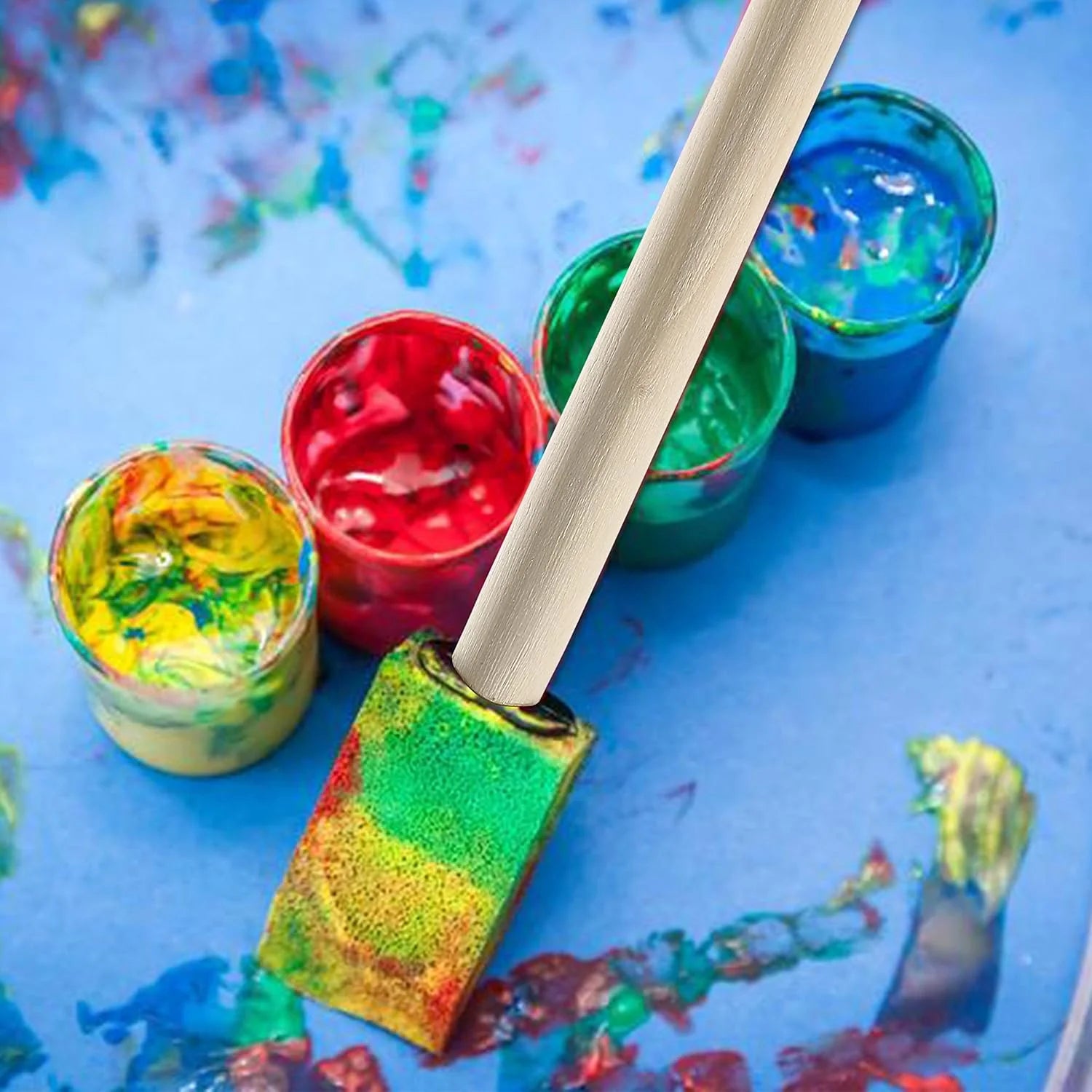 10PCS Wooden Handle Sponge Brushes – Watercolor & Oil Painting