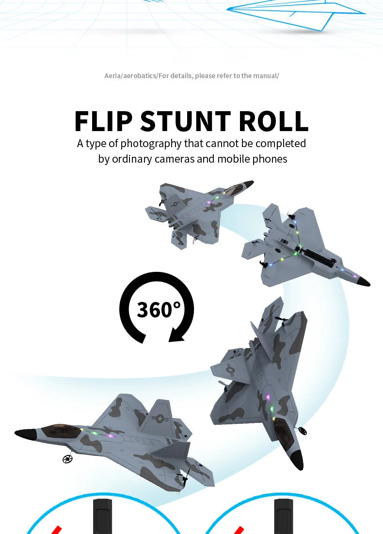 2024 F22S RC Airplane 2.4G 4CH Raptor Jet with LED & Gyro