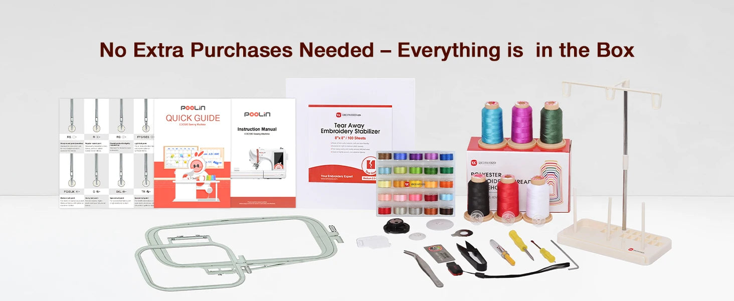 POOLIN EOC05 Computerized Embroidery Machine with Threads & Stabilizer