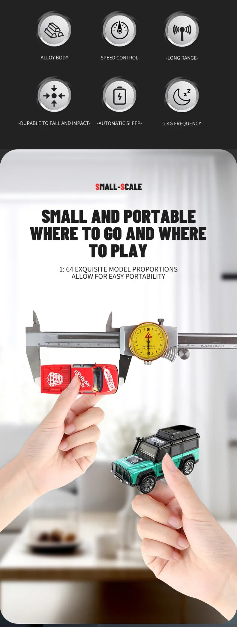 1/64 Mini RC Car 4x4 Alloy Racing Truck with Lights