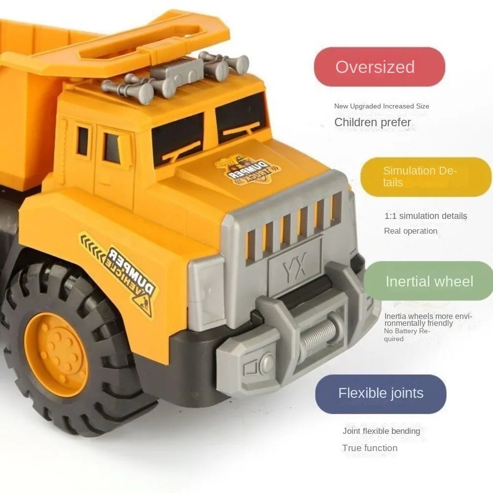 Mini Plastic Engineering Vehicle Toys – Inertia Excavator & Bulldozer Push-and-Go Models