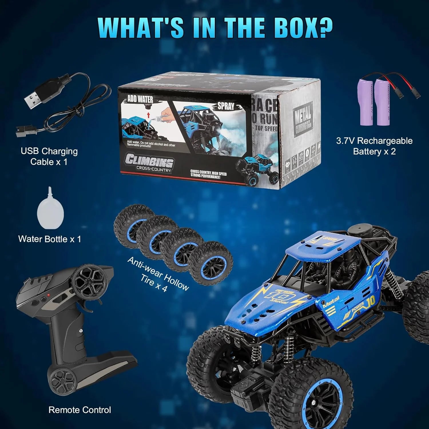 1/18 RC Monster Truck 4WD Alloy Car with Spray & LED Lights