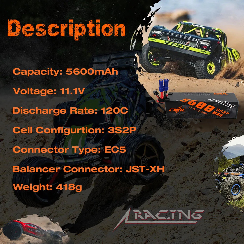 CNHL Lipo Battery 3S/4S 5600-8000mAh 11.1V/14.8V Hard Case with T EC5 Plug