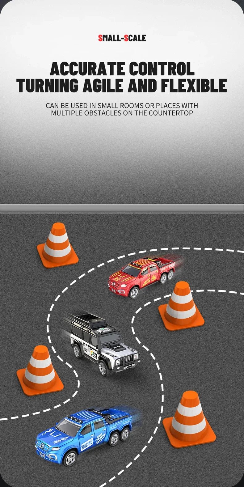 1/64 Mini RC Car 4x4 Alloy Racing Truck with Lights