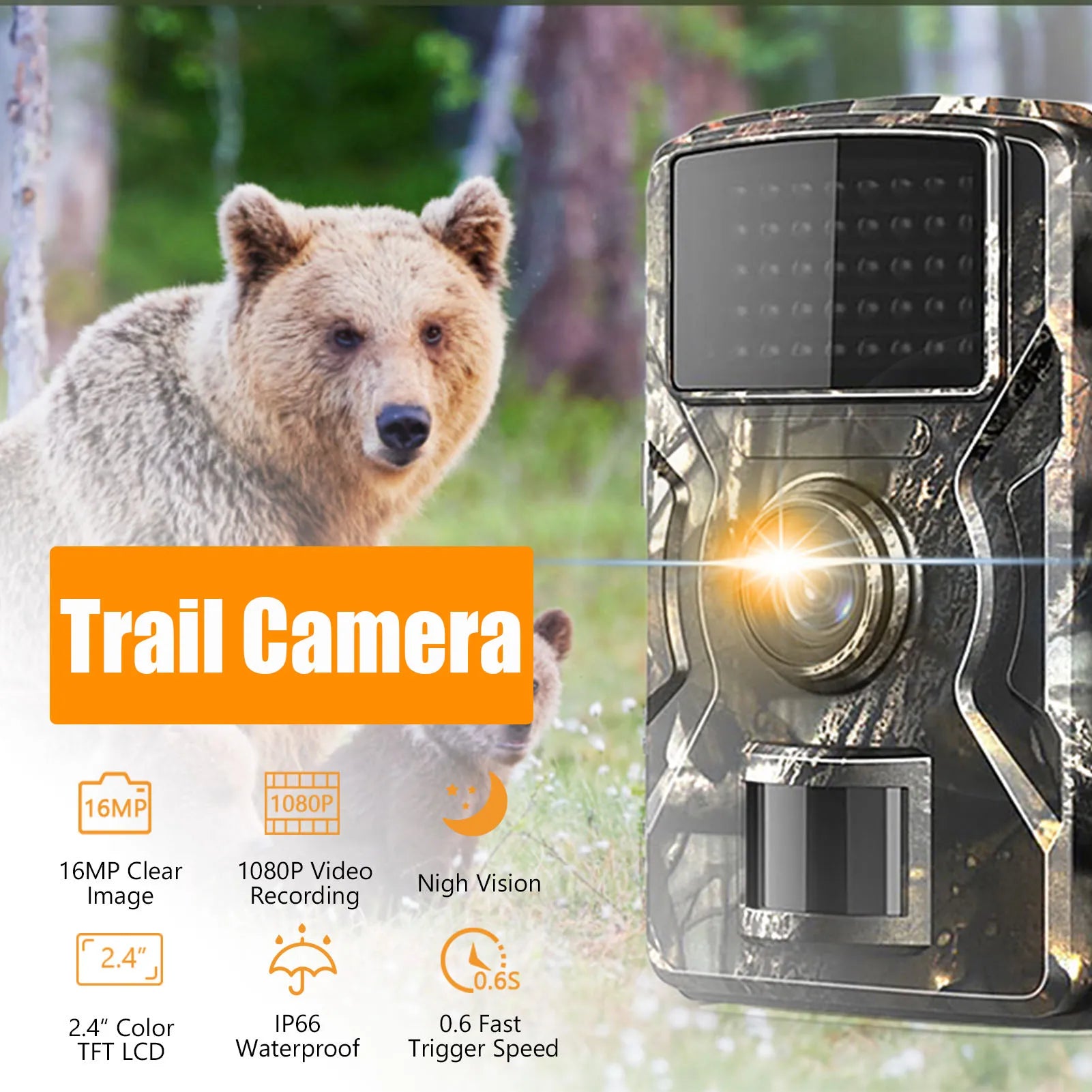 1080P 16MP Hunting Trail Camera with Night Vision & Motion Sensor