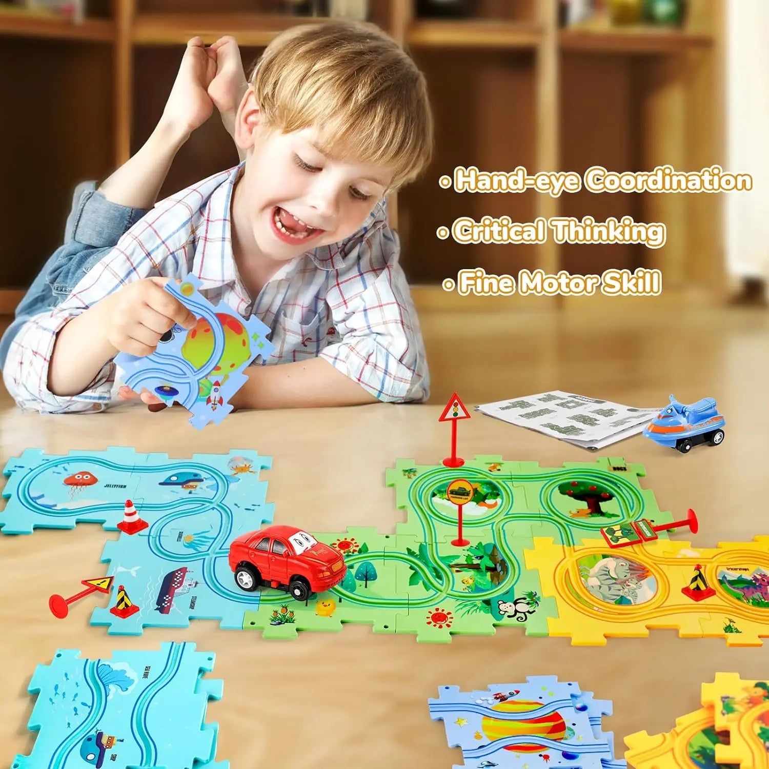 Puzzle Racer Car Track Set – Montessori Brain Toy for Kids Ages 3–6