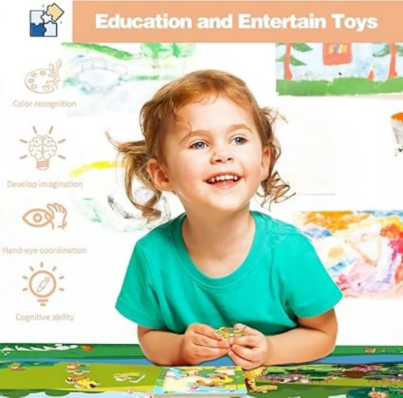 Wooden 3D Cartoon Animal & Vehicle Puzzle – Montessori Educational Toy