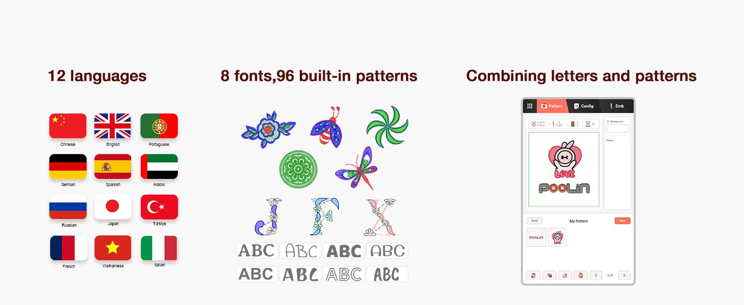 POOLIN EOC05 Computerized Embroidery Machine with Threads & Stabilizer