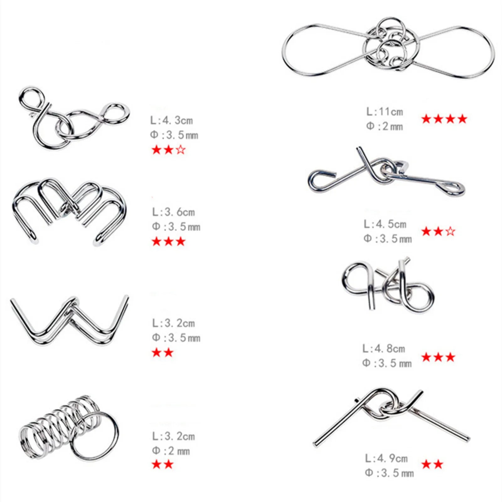 8-Piece Metal IQ Brain Teaser Set – Montessori Wire Puzzles for Kids & Adults