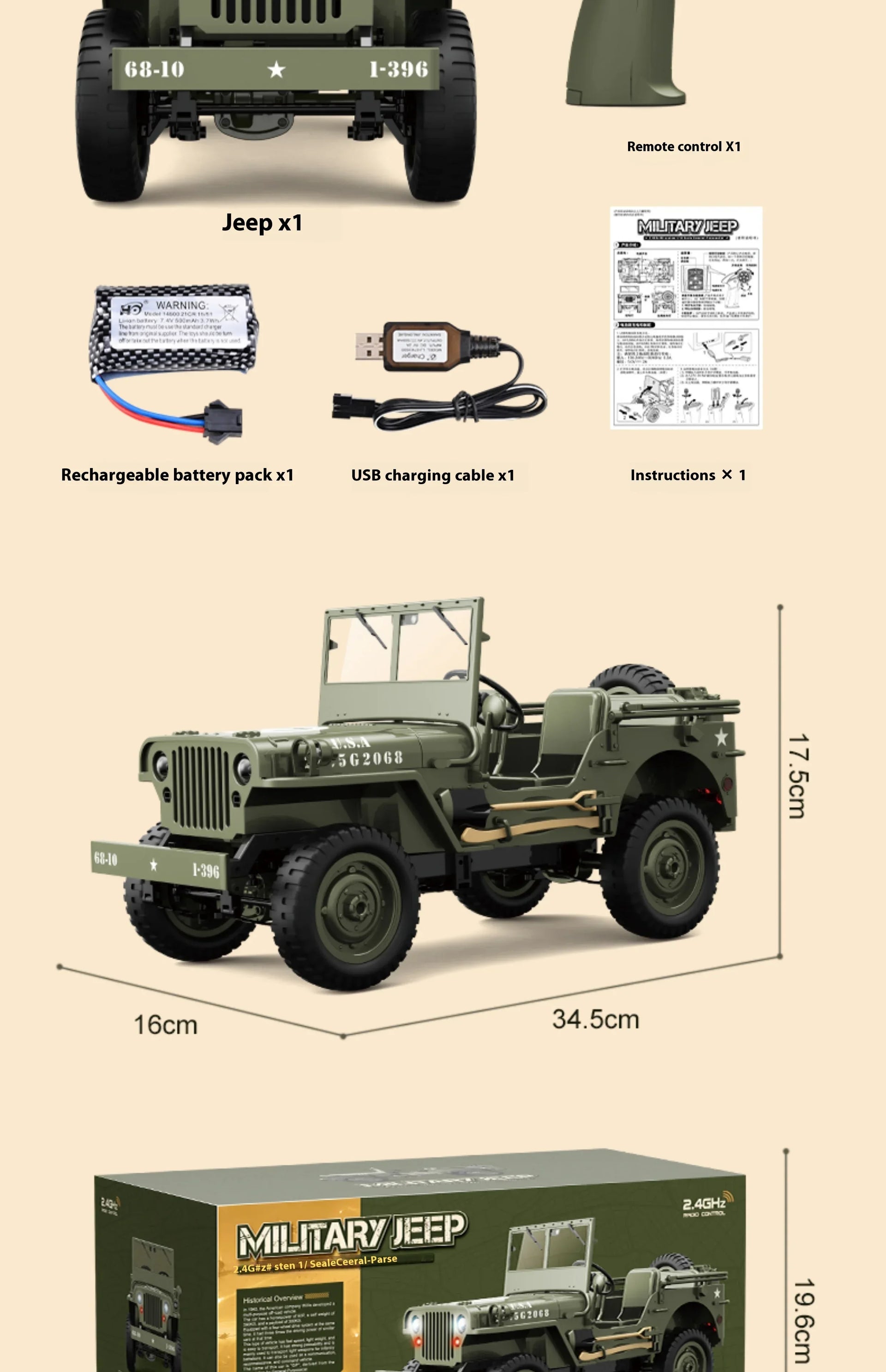 JJRC C8815 RC Jeep Willys 1/12 4WD Military Crawler Truck RTR