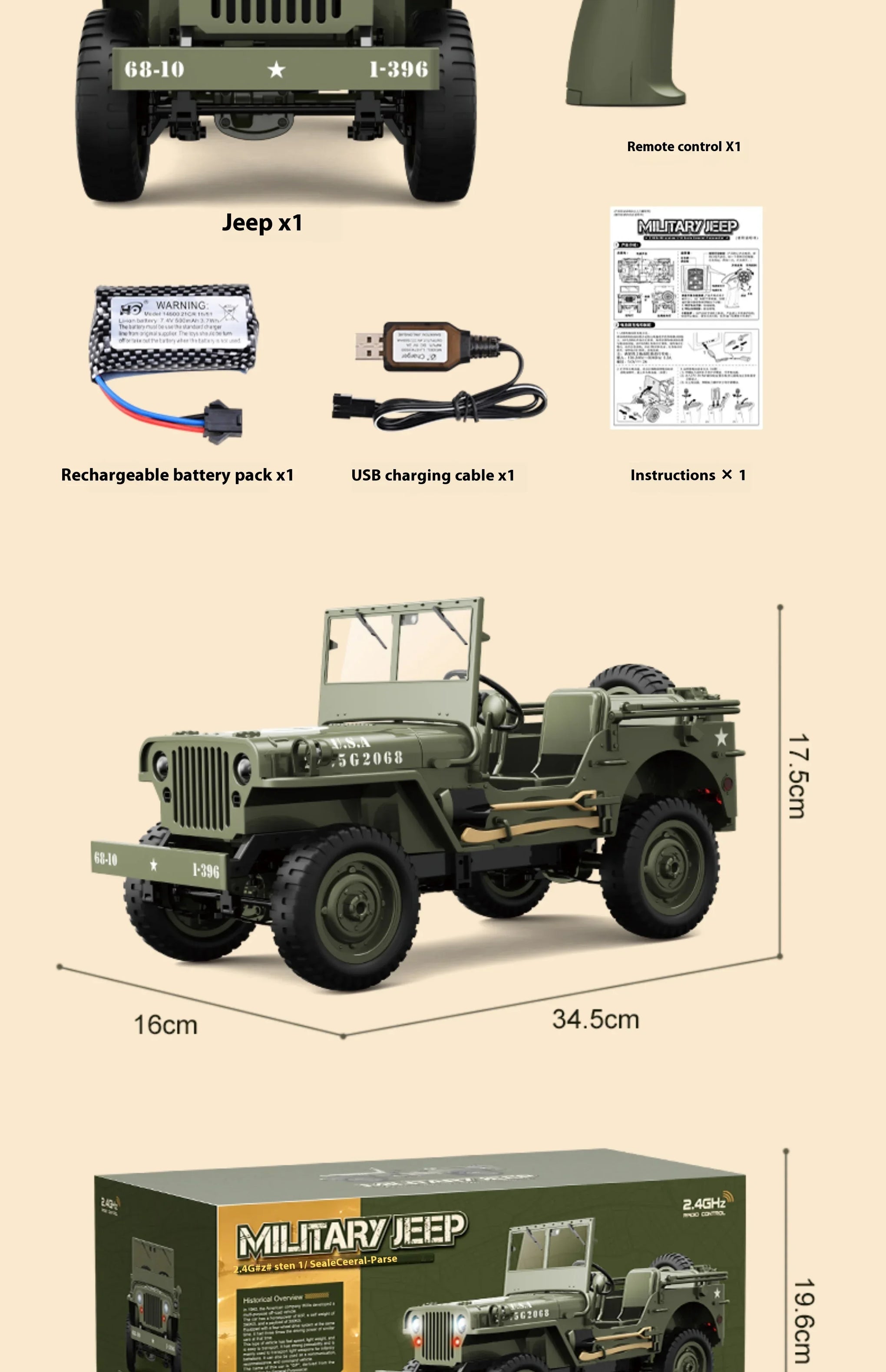 JJRC C8815 RC Jeep Willys 1/12 4WD Military Crawler Truck RTR