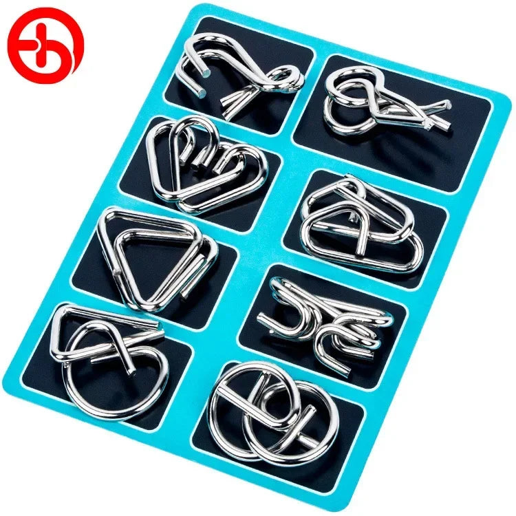 8-Piece Metal Montessori Brain Teaser Set – Wire Puzzle Game for Kids & Adults