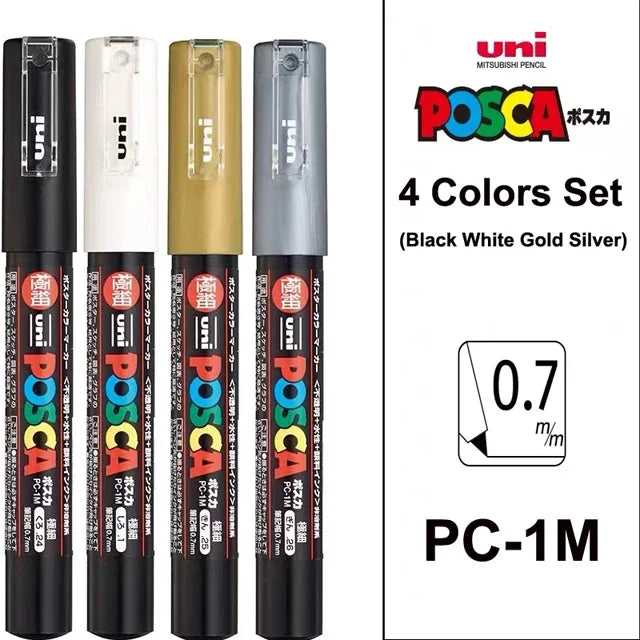 UNI POSCA Acrylic Paint Marker Set – PC-1M/3M/5M Quick-Dry Permanent Pens for Art, Graffiti & Crafts