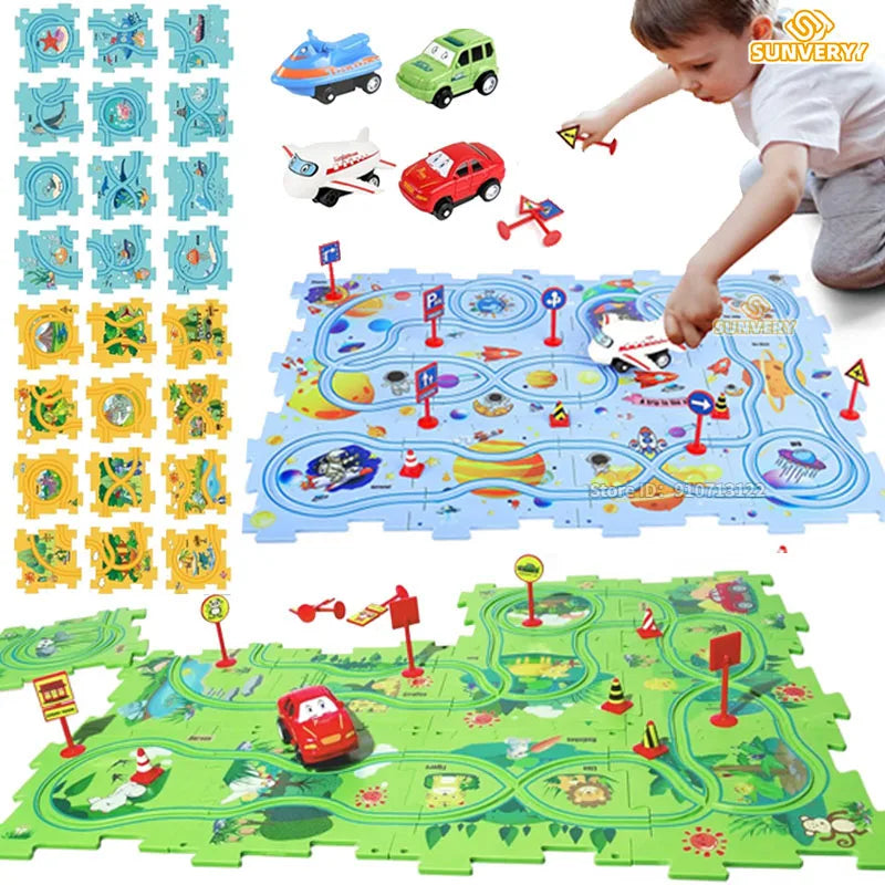Puzzle Racer Car Track Set – Montessori Brain Toy for Kids Ages 3–6