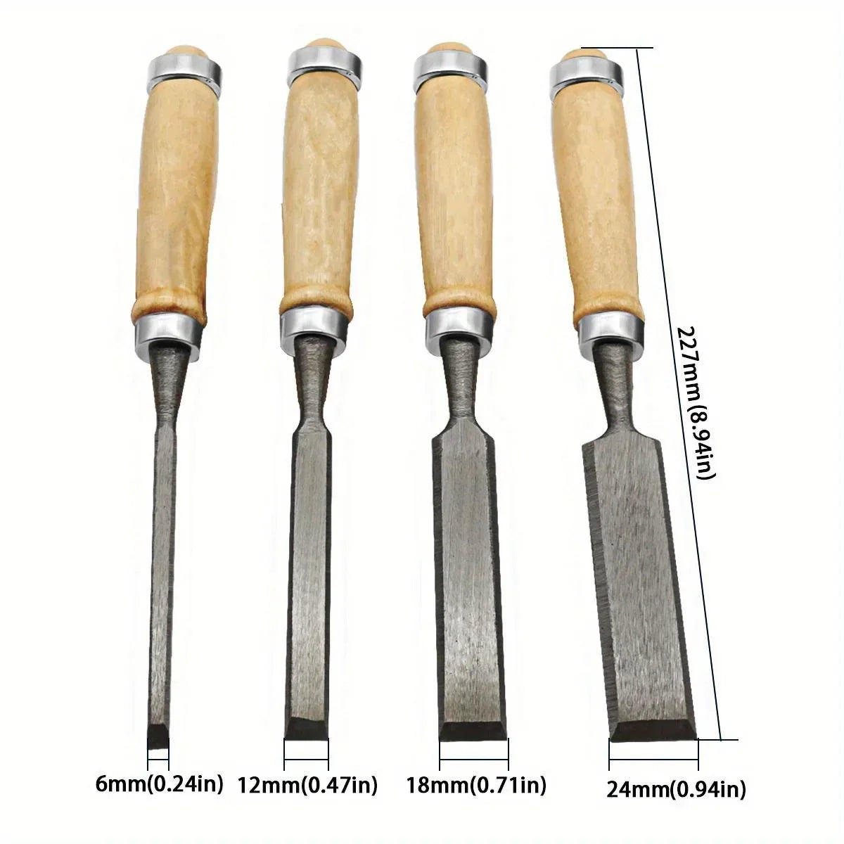 4Pcs Wood Carving Chisel Set – 8/12/16/20mm Beech Handle Professional Woodworking Tools