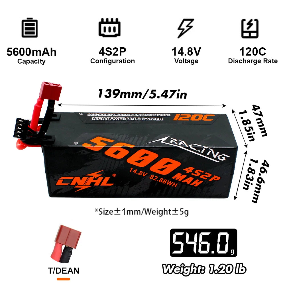 CNHL Lipo Battery 3S/4S 5600-8000mAh 11.1V/14.8V Hard Case with T EC5 Plug