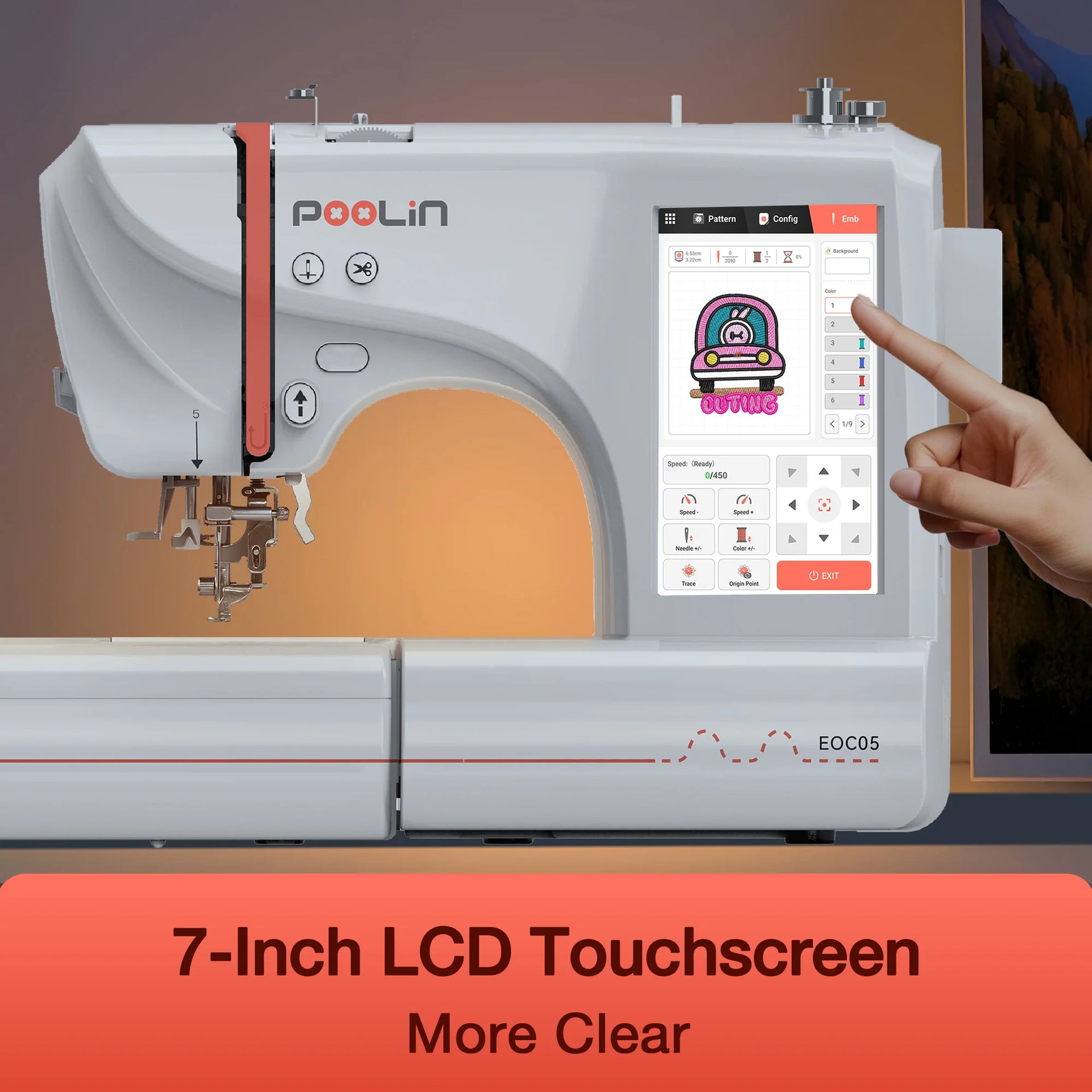 POOLIN EOC05 Computerized Embroidery Machine with Threads & Stabilizer