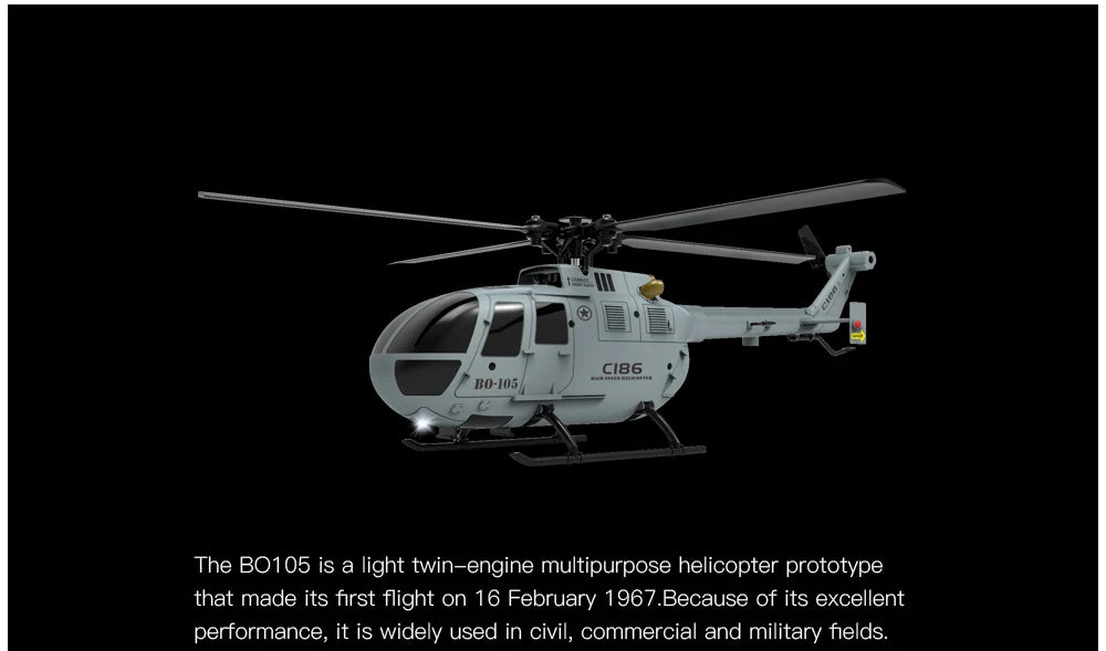 C186 RC Helicopter 2.4G 4CH BO105 with 6-Axis Gyro
