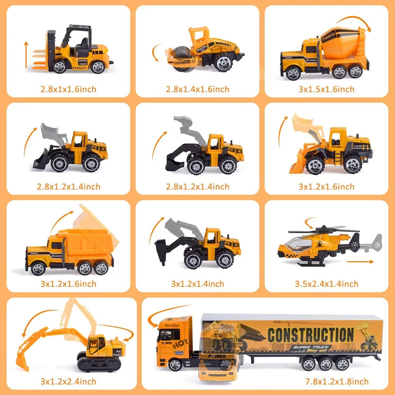10-in-1 Construction Truck Toy Set – Die-Cast Vehicles for Kids