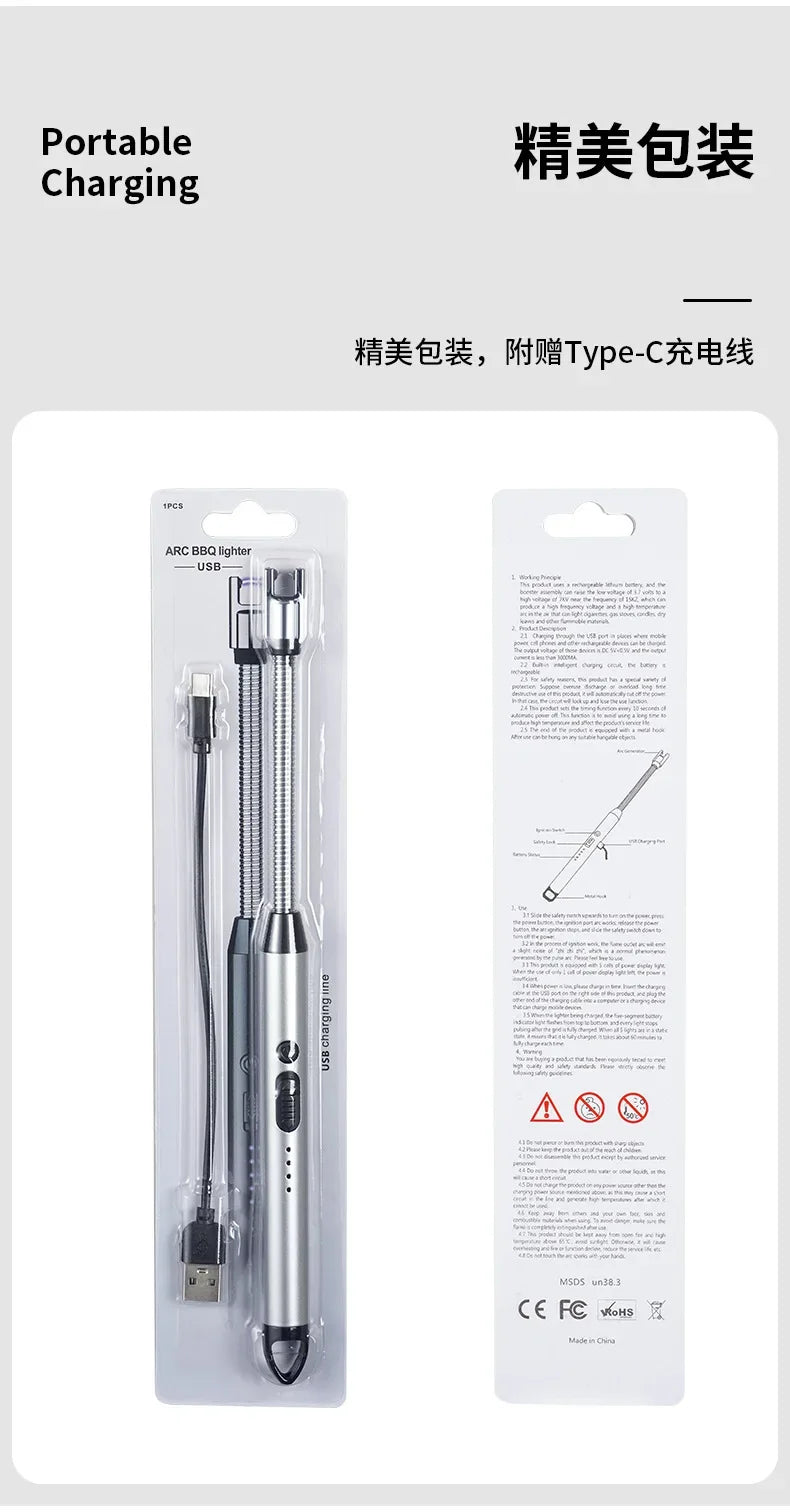 360° USB Electric Arc Lighter – Plasma Pulse Windproof Rechargeable BBQ Candle Lighter with Power Display