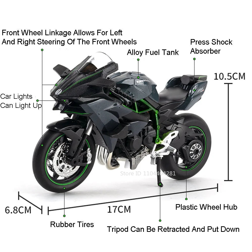 1:12 Kawasaki 400 H2R S1000RR Diecast Motorcycle Toy – Steering Front Wheel & Lights