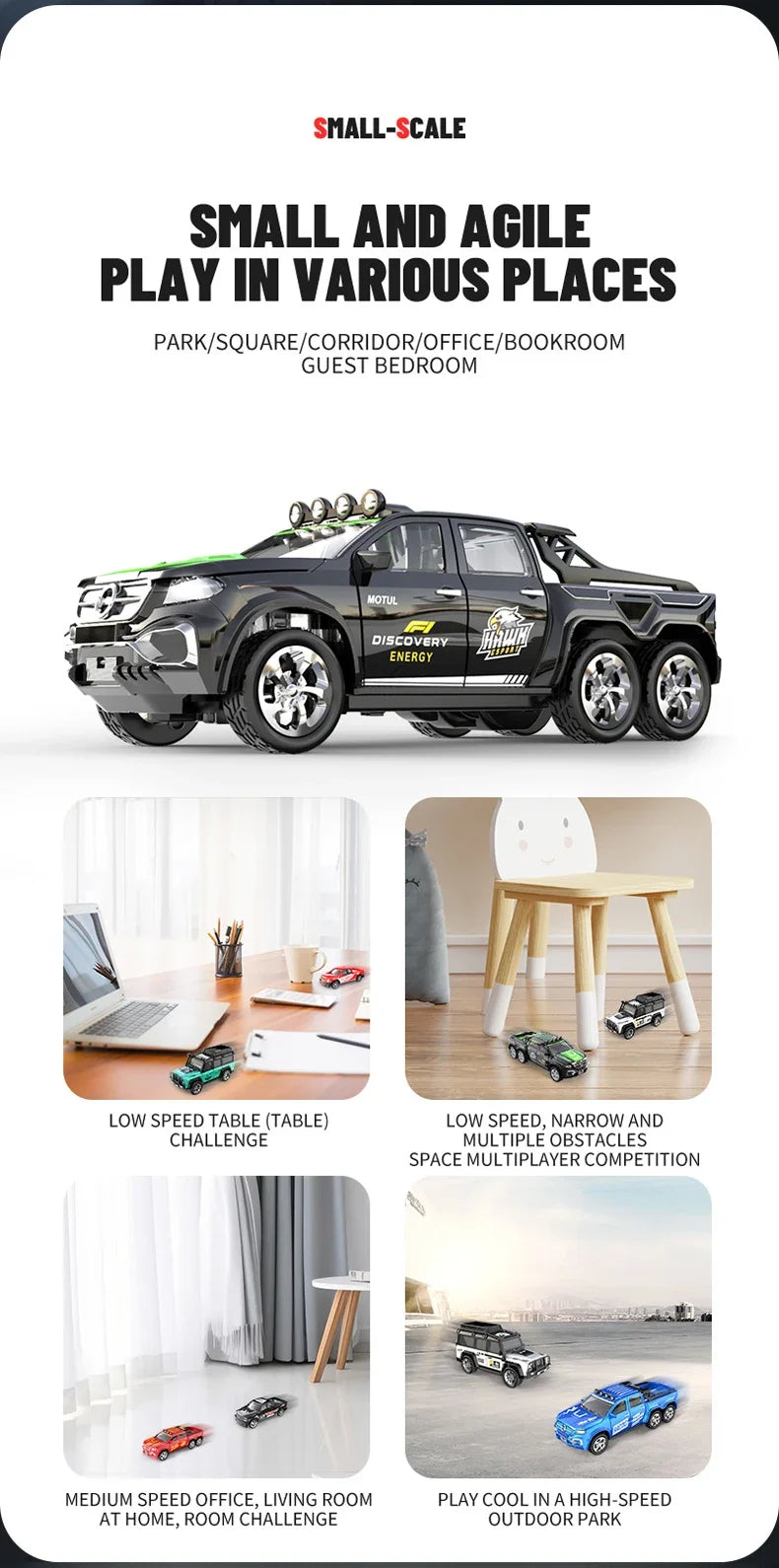 1/64 Mini RC Car 4x4 Alloy Racing Truck with Lights