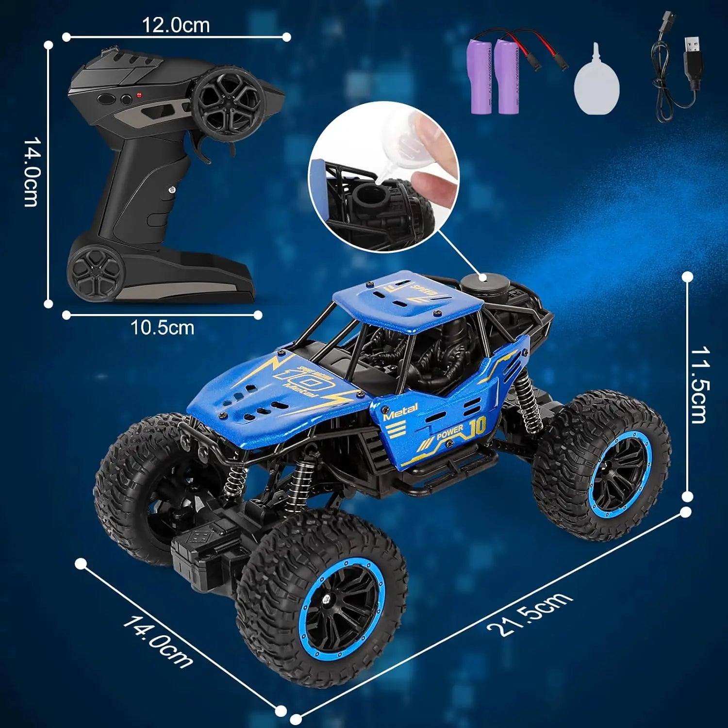 1/18 RC Monster Truck 4WD Alloy Car with Spray & LED Lights