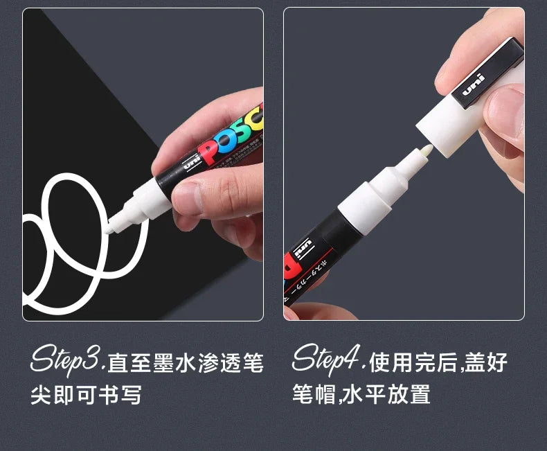 UNI POSCA Acrylic Paint Marker Set – PC-1M/3M/5M Quick-Dry Permanent Pens for Art, Graffiti & Crafts