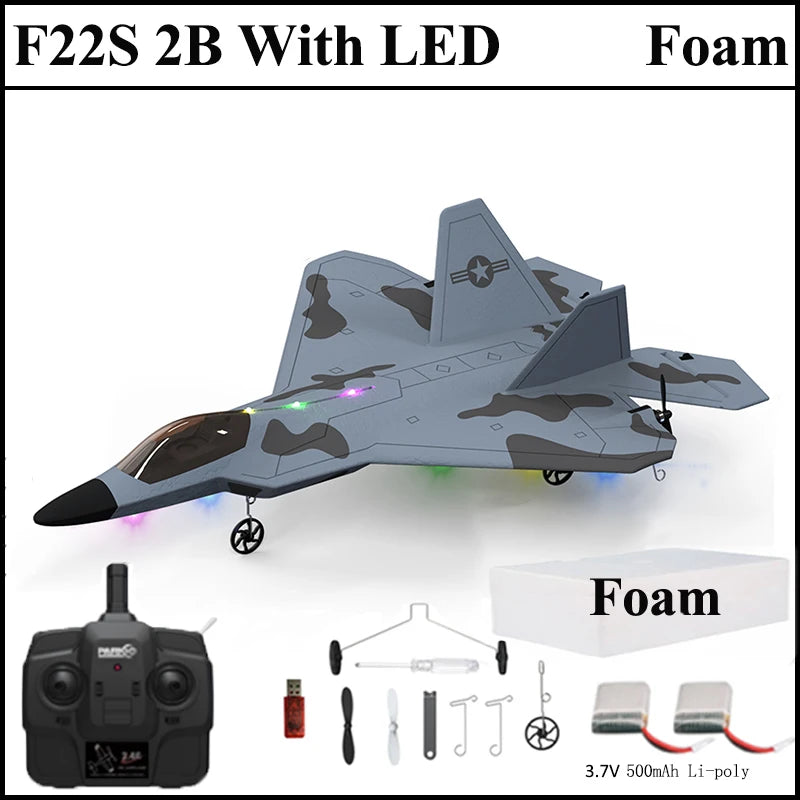 2024 F22S RC Airplane 2.4G 4CH Raptor Jet with LED & Gyro