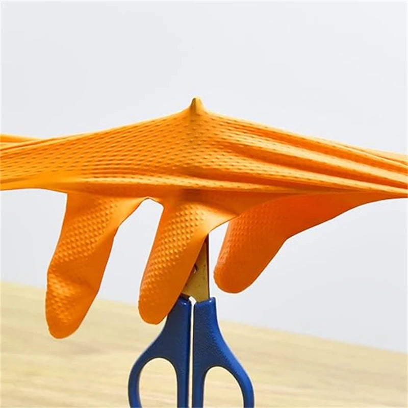 Heavy Duty 8Mil Orange Nitrile Gloves – Diamond Grip Industrial Disposable Gloves
