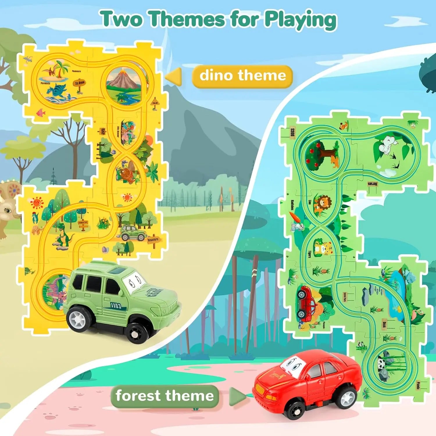 Puzzle Racer Car Track Set – Montessori Brain Toy for Kids Ages 3–6