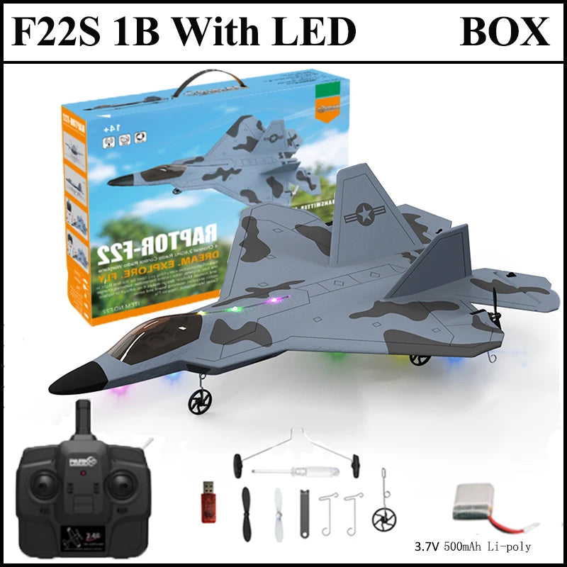2024 F22S RC Airplane 2.4G 4CH Raptor Jet with LED & Gyro