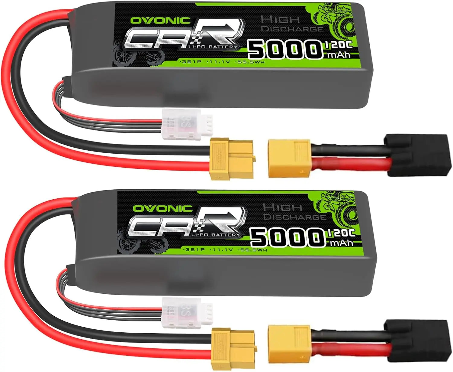 Ovonic 3S LiPo Battery 11.1V 5000mAh 100C with TRA Plug – 2 Pack