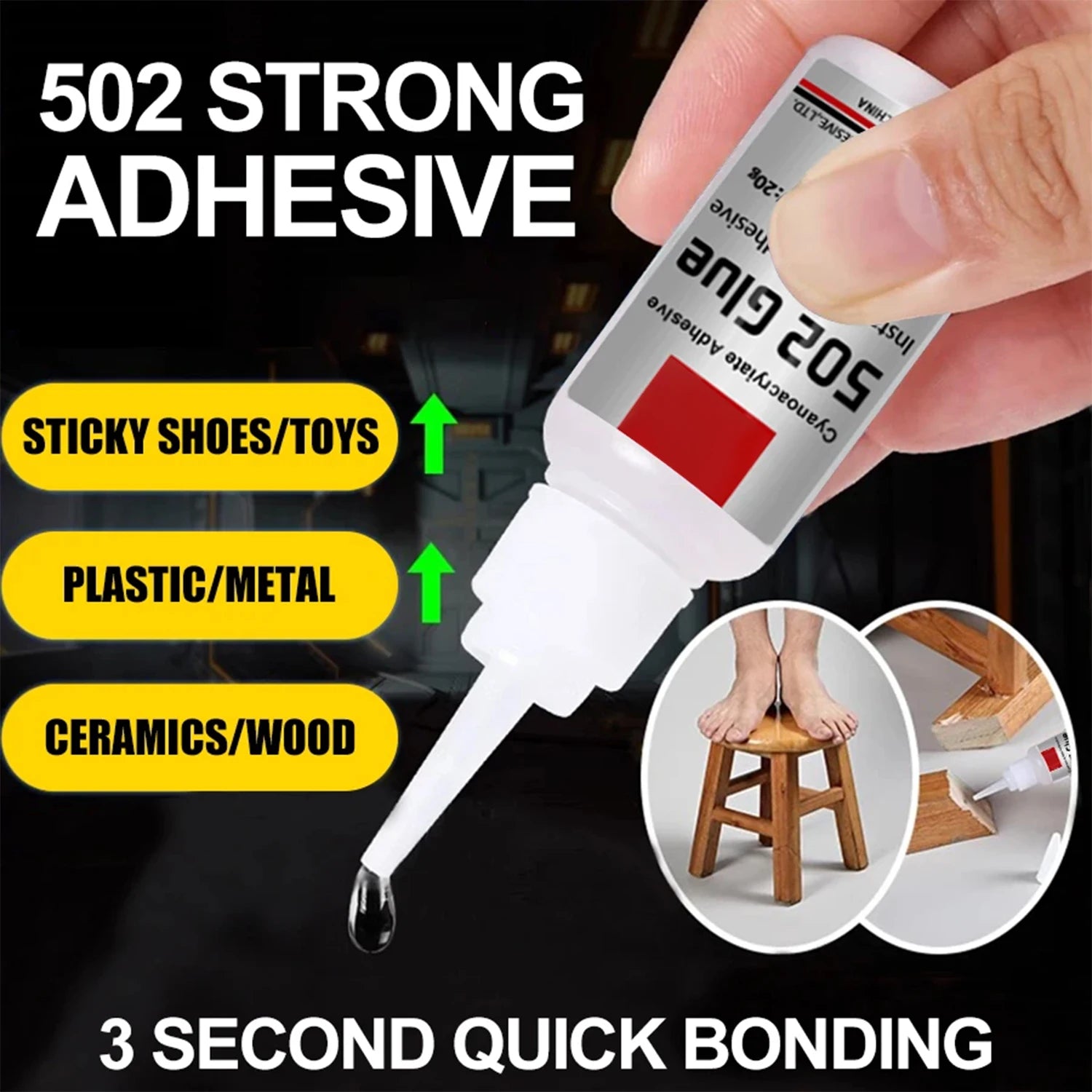 LOOLIFL Super Glue 502 – Instant Quick-Drying Strong Bond Adhesive for Leather, Rubber, Wood & Metal (1–5pcs)