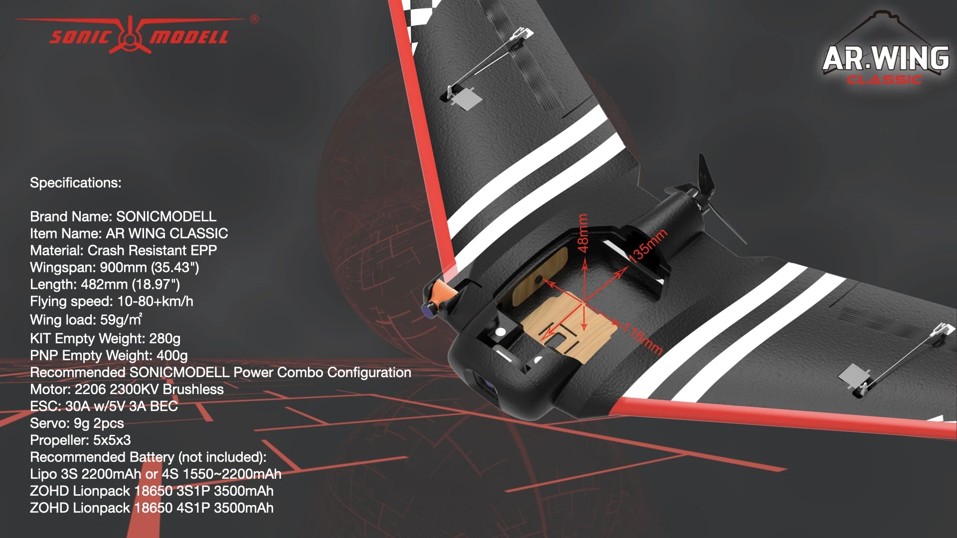 SonicModell AR Wing Classic 900mm EPP FPV RC Airplane Kit