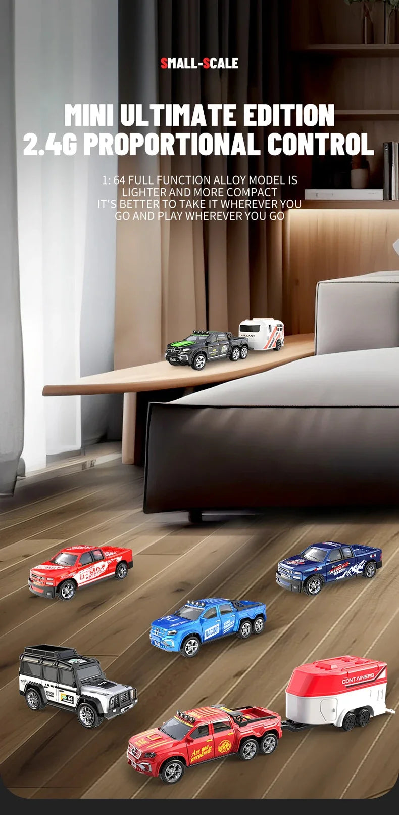 1/64 Mini RC Car 4x4 Alloy Racing Truck with Lights