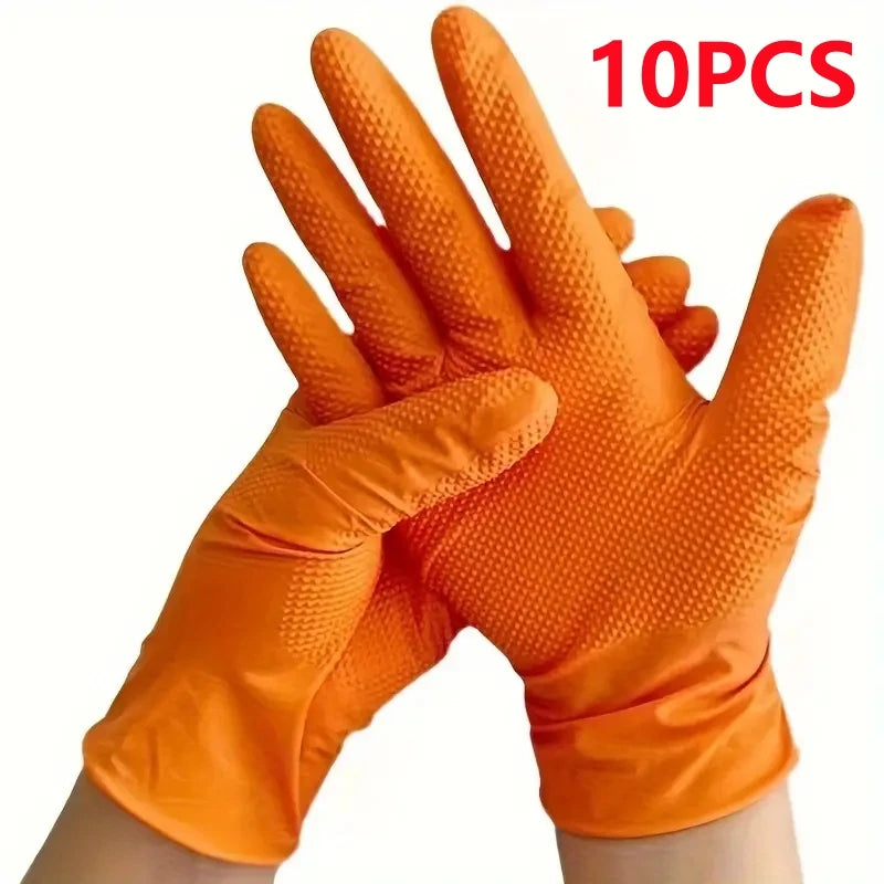 Heavy Duty 8Mil Orange Nitrile Gloves – Diamond Grip Industrial Disposable Gloves