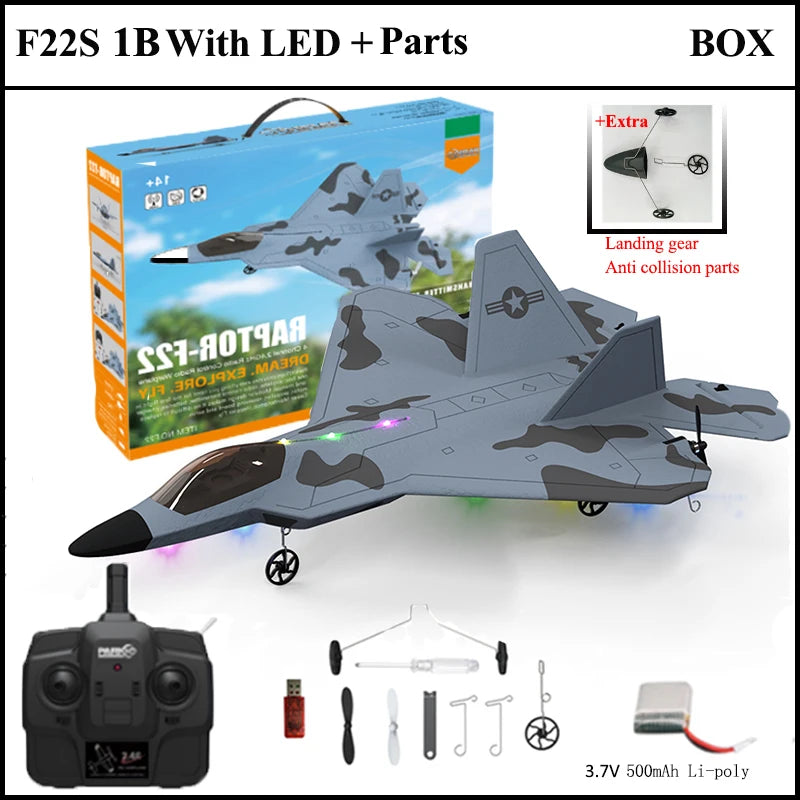 2024 F22S RC Airplane 2.4G 4CH Raptor Jet with LED & Gyro
