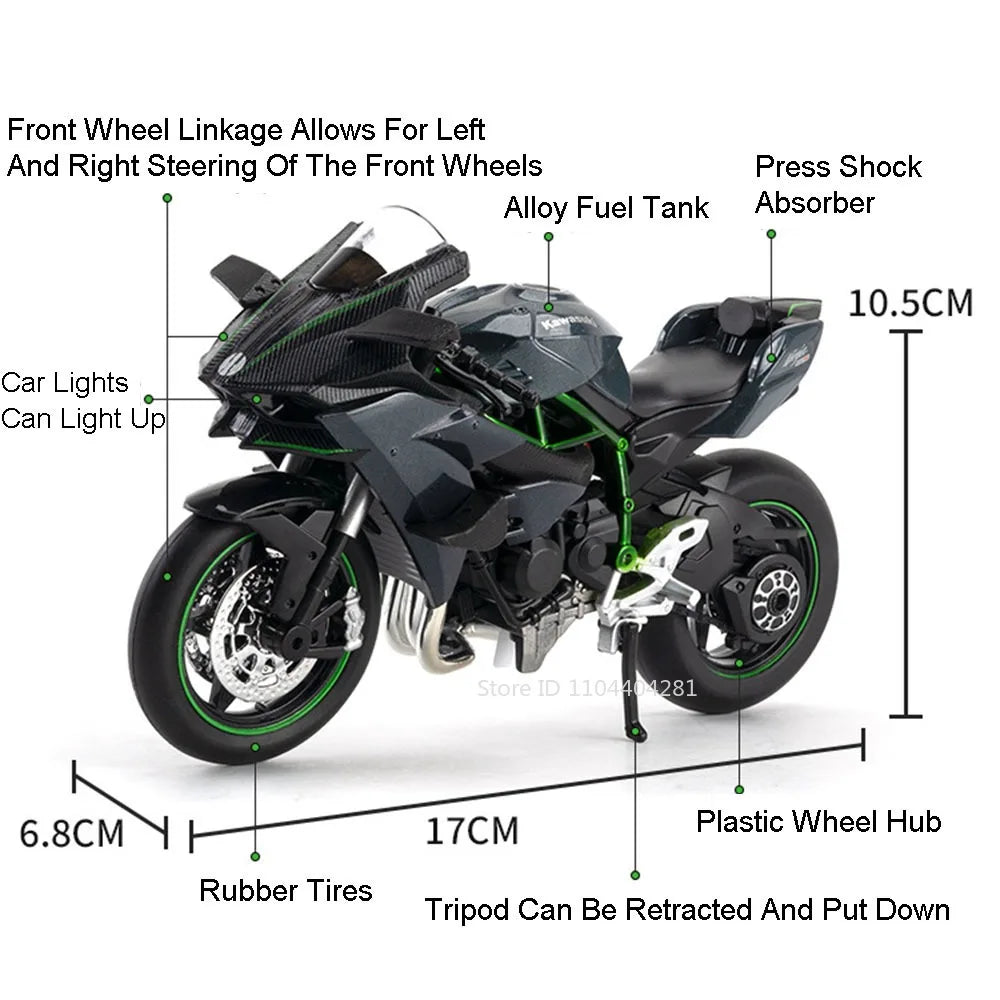 1:12 Kawasaki 400 H2R S1000RR Diecast Motorcycle Toy – Steering Front Wheel & Lights