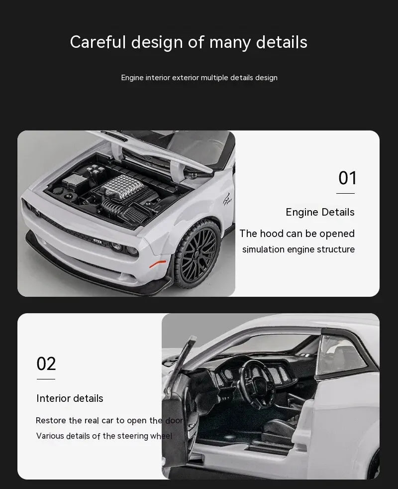 1:32 Dodge Challenger Hellcat Die-Cast Toy Car – Pull Back with Sound & Light