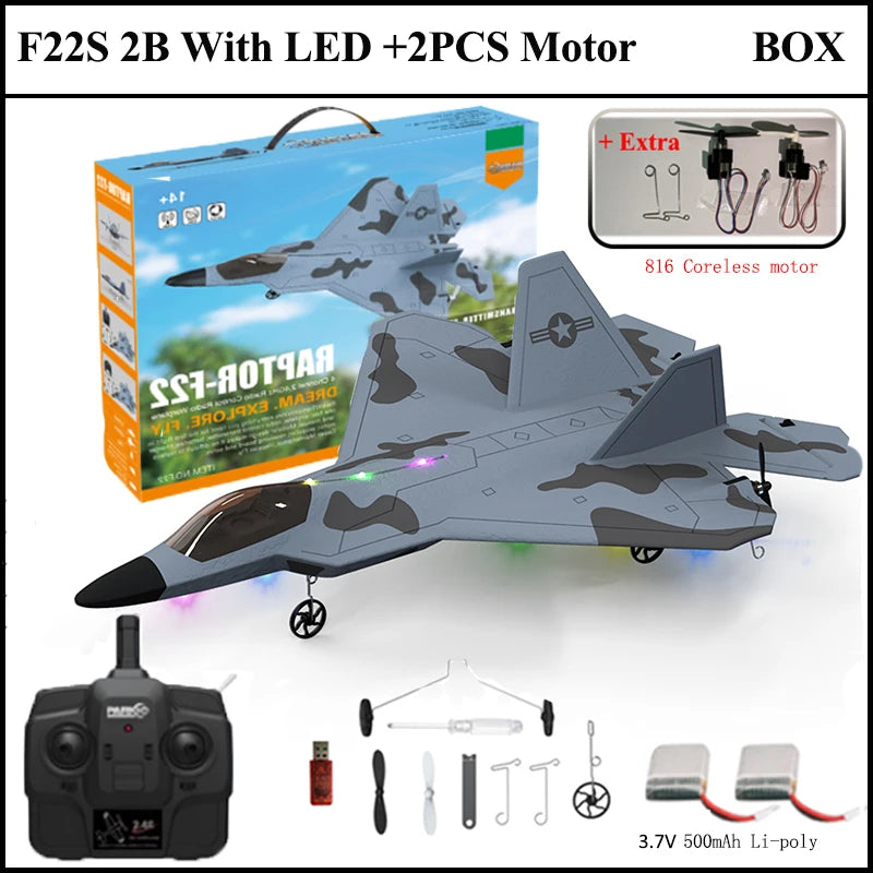 2024 F22S RC Airplane 2.4G 4CH Raptor Jet with LED & Gyro