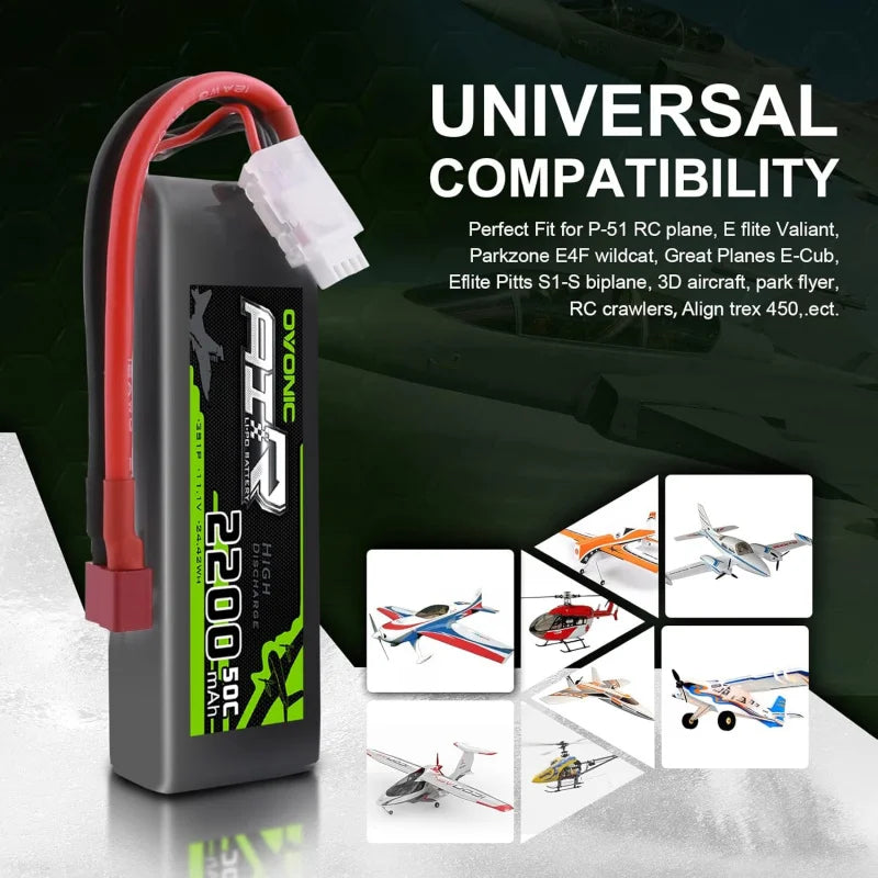 OVONIC 3S 2200mAh 50C Lipo Battery 11.1V with Dean Connector