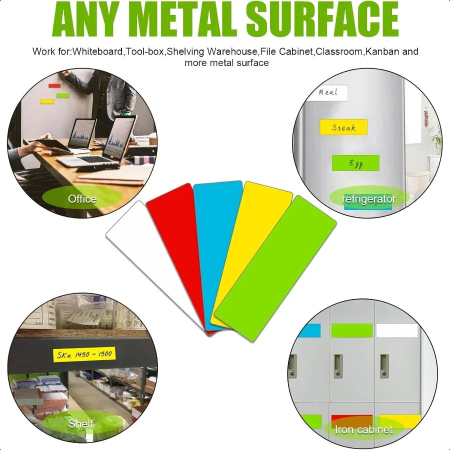 Dry Erase Magnetic Labels 1x3 – Pack of 60 Reusable Waterproof Write-On Magnets for Classroom, Office, Cabinet & Whiteboard