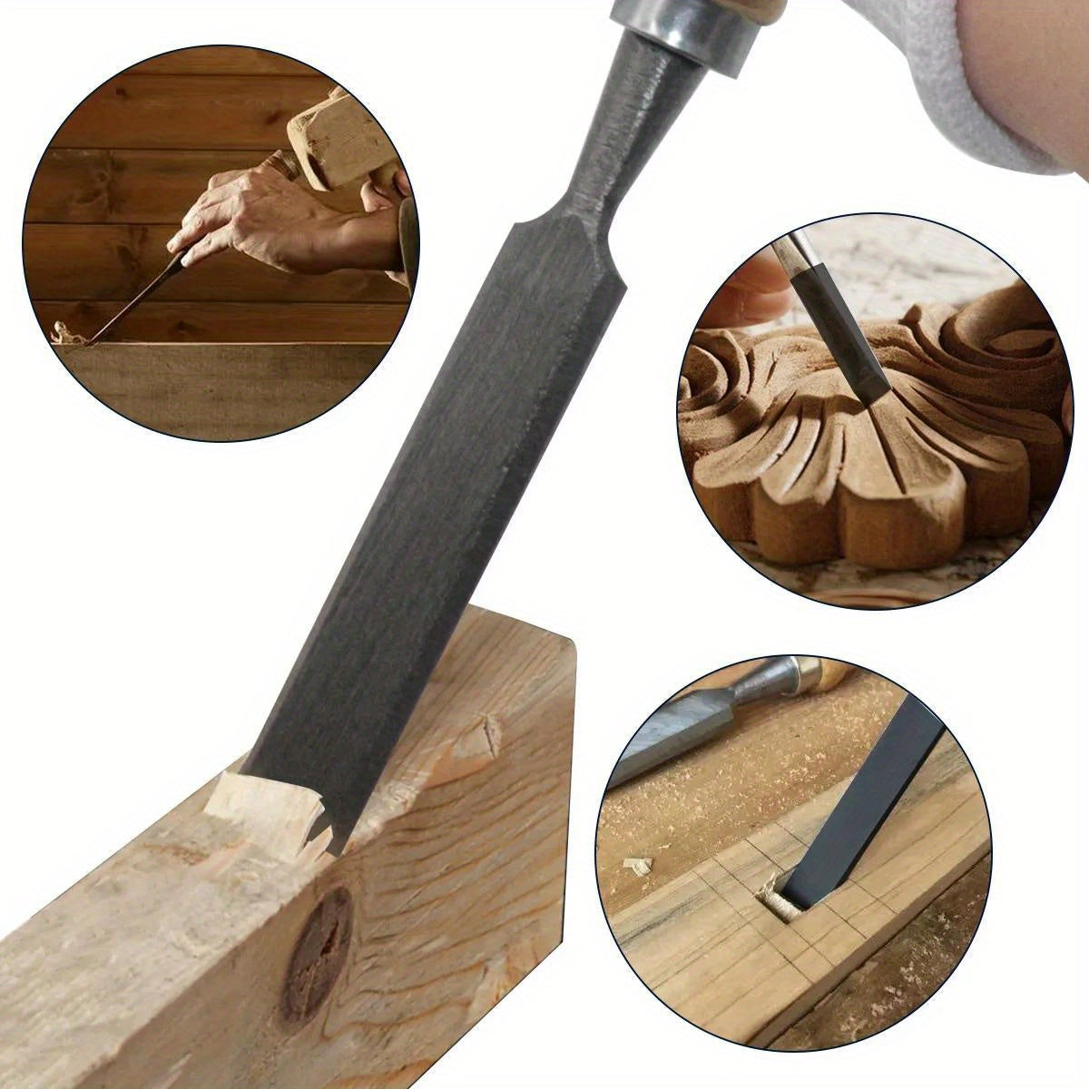 4Pcs Wood Carving Chisel Set – 8/12/16/20mm Beech Handle Professional Woodworking Tools
