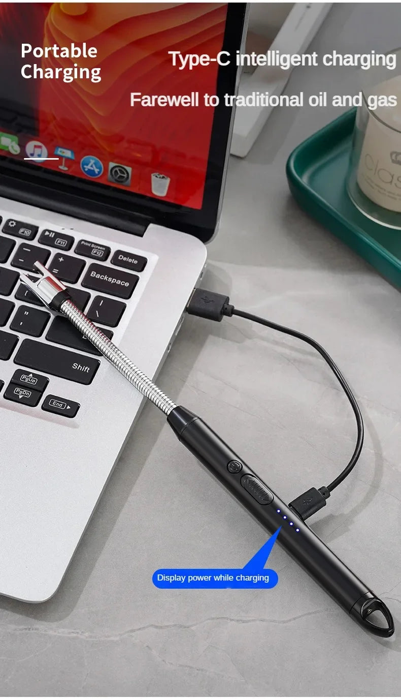360° USB Electric Arc Lighter – Plasma Pulse Windproof Rechargeable BBQ Candle Lighter with Power Display